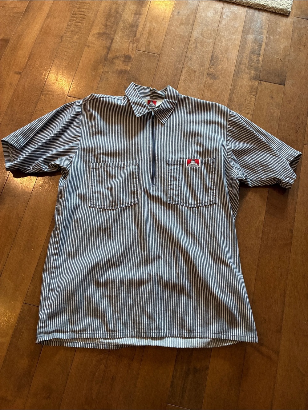 Ben Davis Blue & White Striped Half-Zip Polo
